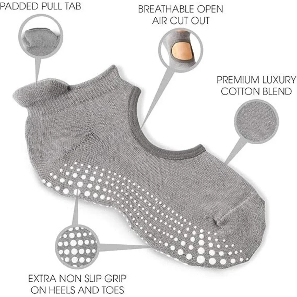 LA ACTIVE Non Slip Yoga Grip Socks-Black/Grey-2 Pairs Barre Ballet Pilates Socks